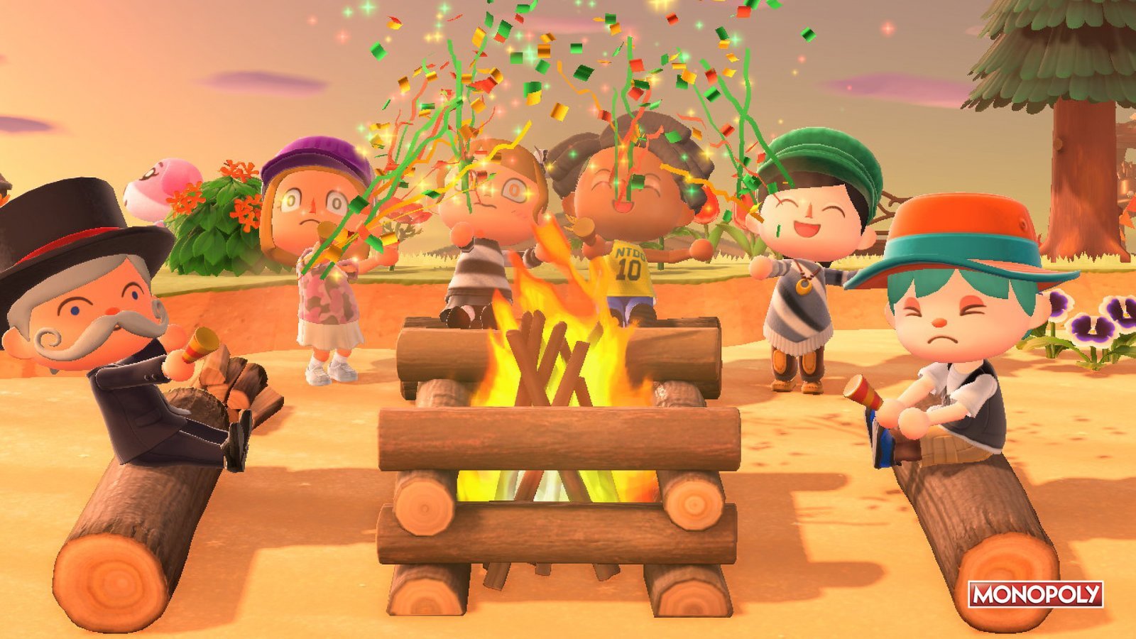 Dei personaggi di Animal Crossing: New Horizons in festa