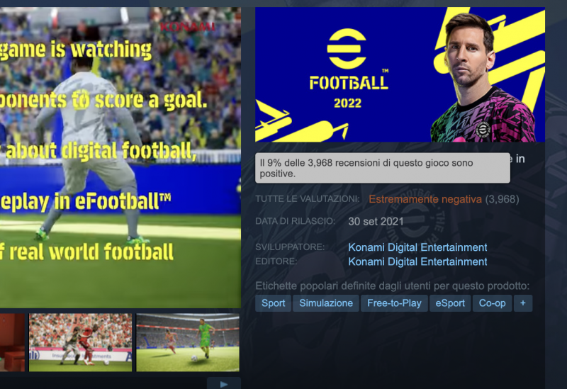 eFootball 2022, screen che attesta la situazione attuale delle recensioni utenti su Steam eFootball 2022, screen che attesta la situazione attuale delle recensioni utenti su Steam