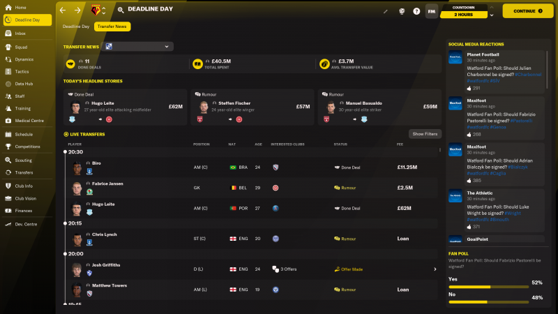Football Manager 2022: schermata di fine mercato. Football Manager 2022: schermata di fine mercato.