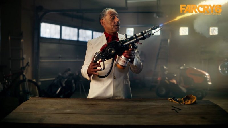 Far Cry 6, Giancarlo Esposito si diverte con un lanciafiamme Far Cry 6, Giancarlo Esposito si diverte con un lanciafiamme
