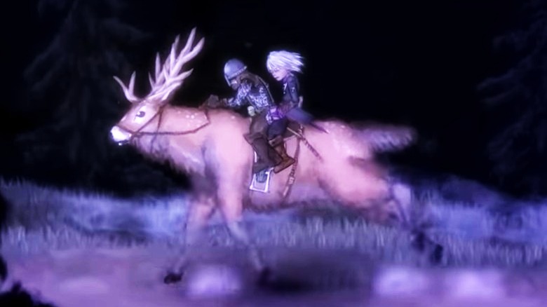 Sal y sacrificio, nuestro personaje monta un enorme ciervo.
