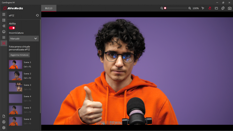 Con CamEngine si possono impostare varie scene e trasformare il proprio setup in uno studio multi camera anche con una sola AVerMedia Live Streamer Cap 4K