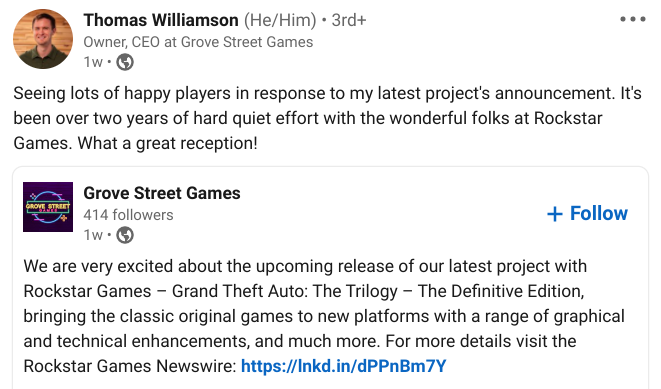 Il post del CEO di Grove Street Games, lo studio che ha realizzato GTA: The Trilogy - The Definitive Edition