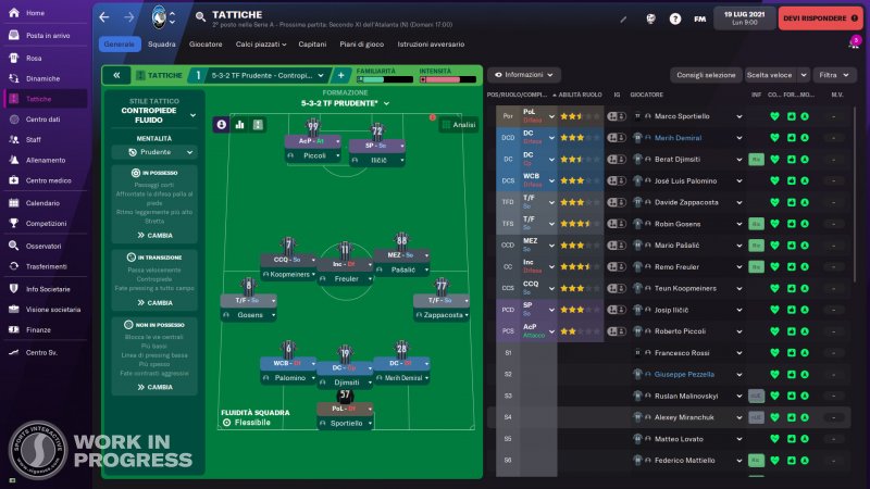 Football Manager 2022, immagine che mostra la gestione della squadra con la nuova interfaccia