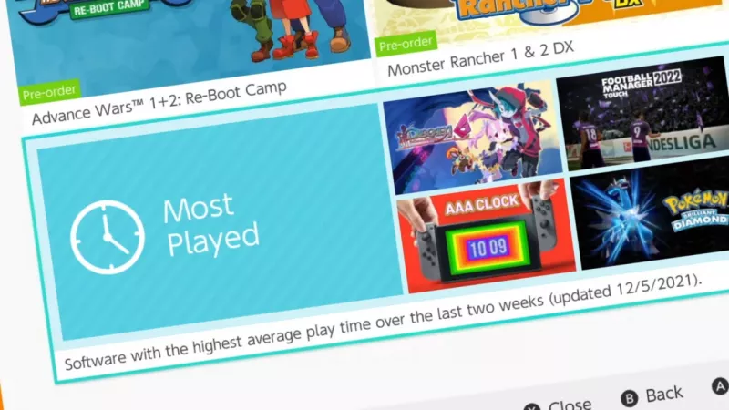 La sezione dei giochi più giocati su eShop, in una foto di NintendoLife La sezione dei giochi più giocati su eShop, in una foto di NintendoLife