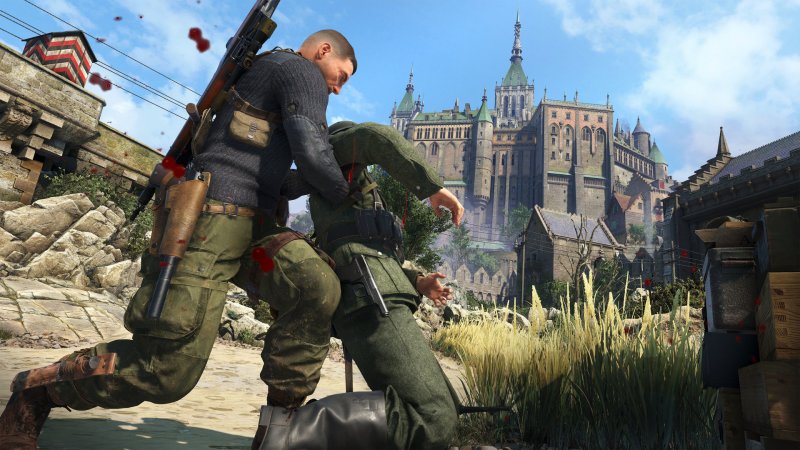 Sniper Elite 5, le protagoniste déplace le cadavre d'un soldat ennemi