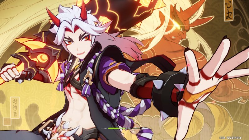 Arataki Itto mentre attiva la sua Elemental Burst Arataki Itto mentre attiva la sua Elemental Burst