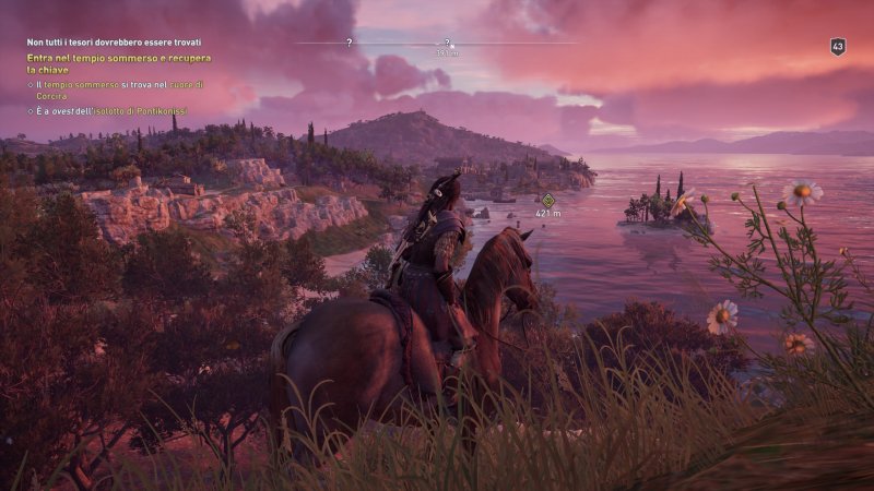 Assassin's Creed Crossover Stories, Kassandra esplora a cavallo la nuova mappa al tramonto