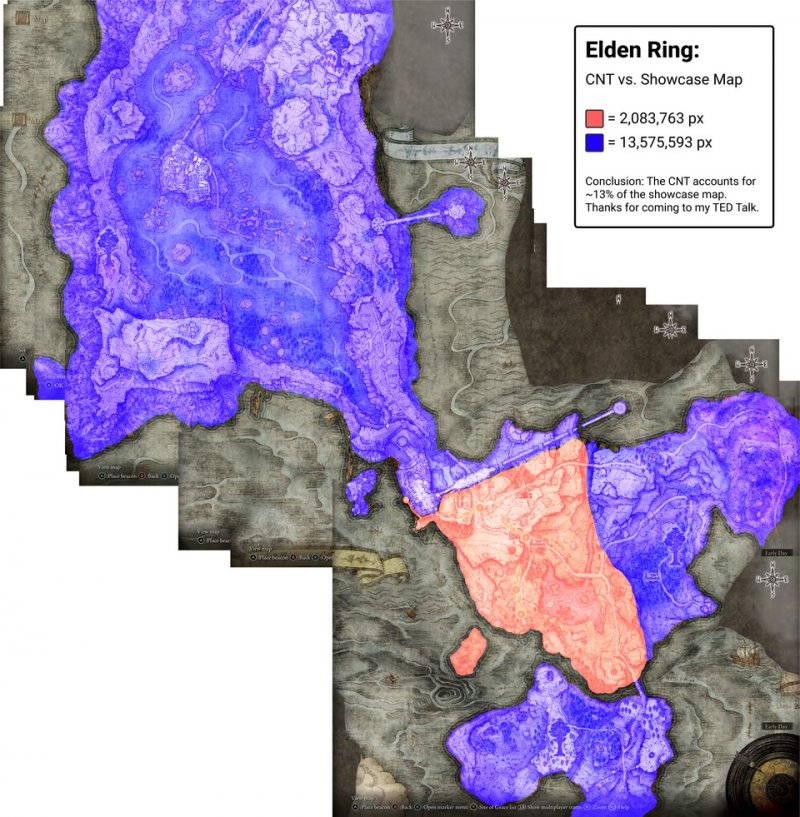 Elden Ring: Comparación entre la parte vista hasta ahora y la parte desconocida del mapa