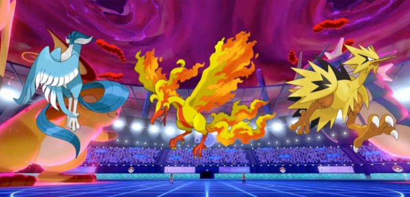 Articuno, Zapdos and Moltres in the chromatic version of Galar