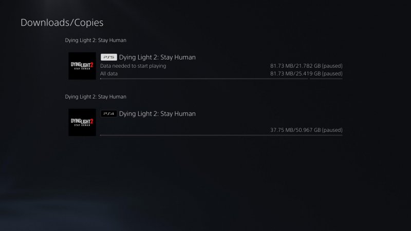 Menù di download di PS5: mostra le due versioni di Dying Light 2 Stay Human