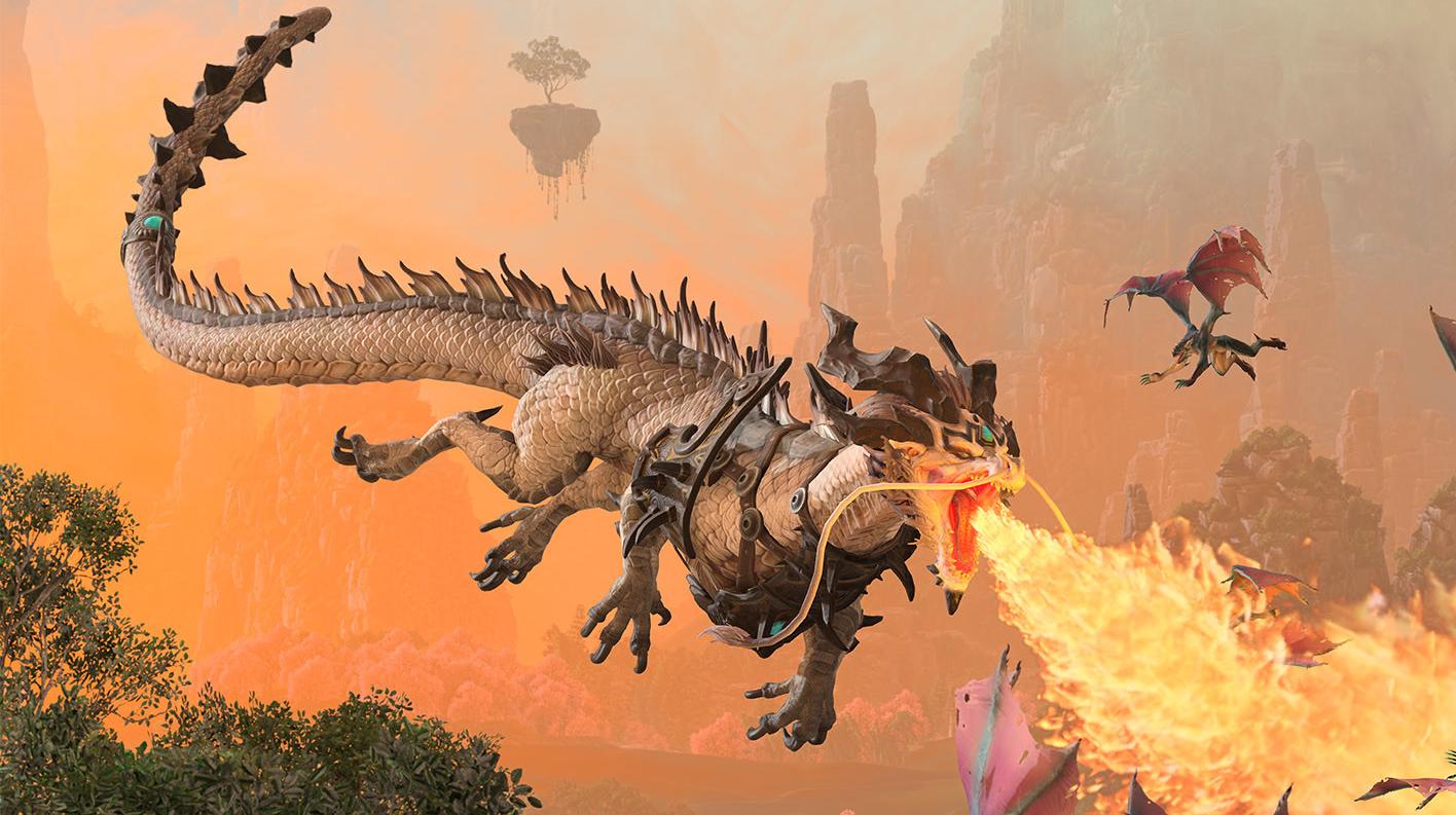 Un dragon di Total War: Warhammer III che sputa fuoco