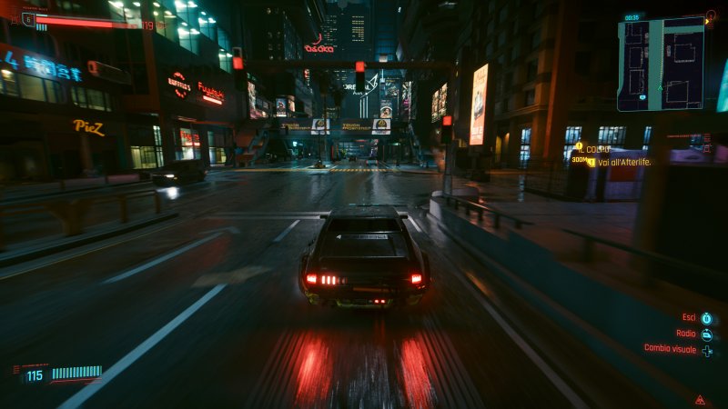Cyberpunk 2077, Night City in notturna a bordo di un'auto