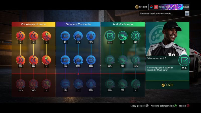 Schermata di personalizzazione del secondo pilota Schermata di personalizzazione del secondo pilota