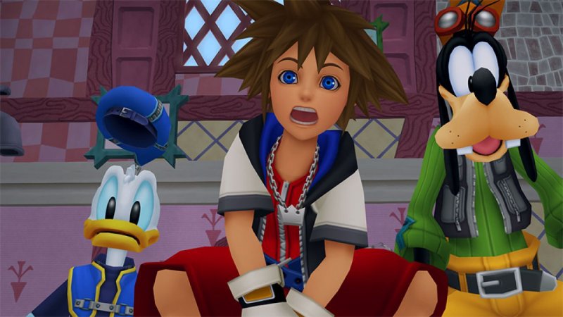 In ordine da sinistra verso destra: Paperino, Sora e Pippo in Kingdom Hearts 1