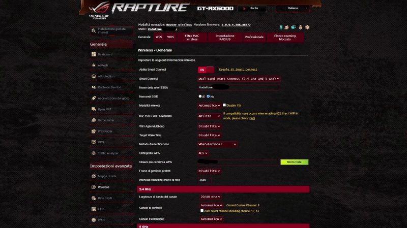 La dashboard dell'ASUS ROG Rapture GT-AX6000 è ricca di opzioni