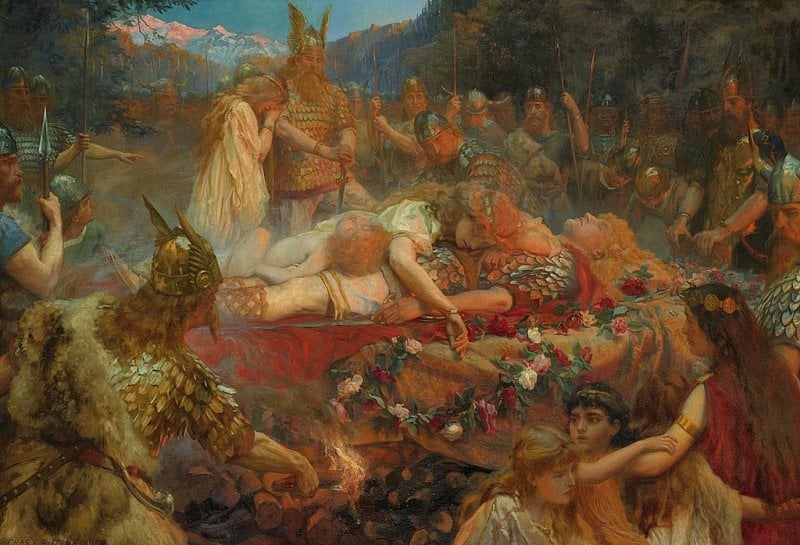 God of War: heroes Siegfried and Brunhild, one of the best known Valkyries, also from 1909 in oil on canvas by Charles Ernest Butler