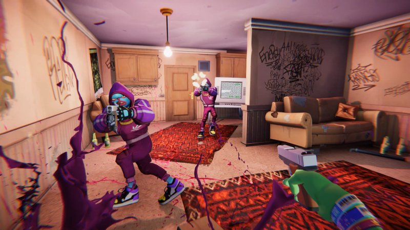 Pistola alla mano, l'antieroe di Anger Foot, fa irruzione nell'ennesimo appartamento abitato da criminali pronti a stenderlo