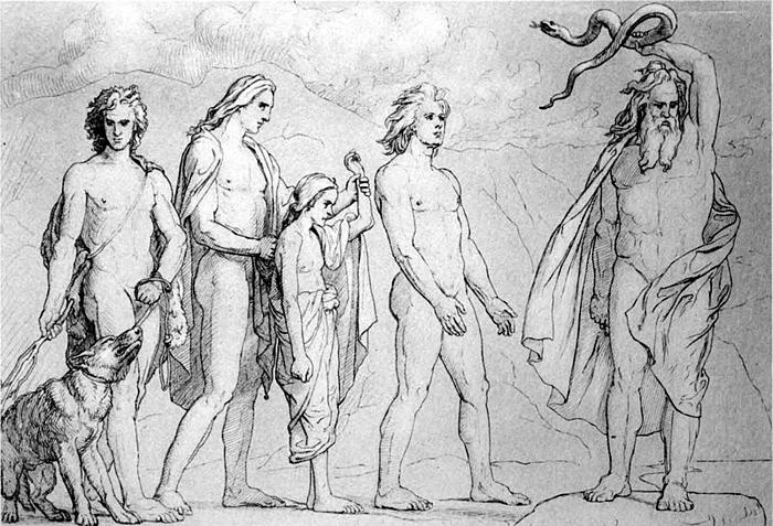 God of War: Loki's children separated by the gods in a 1906 illustration by Lorenz Frølich