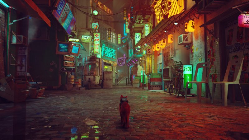 Stray, uno degli splendidi panorami cyberpunk del gioco