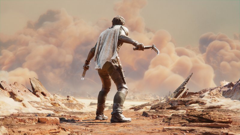 Dune: Awakening trailer protagonist getting ready to ride a sandworm