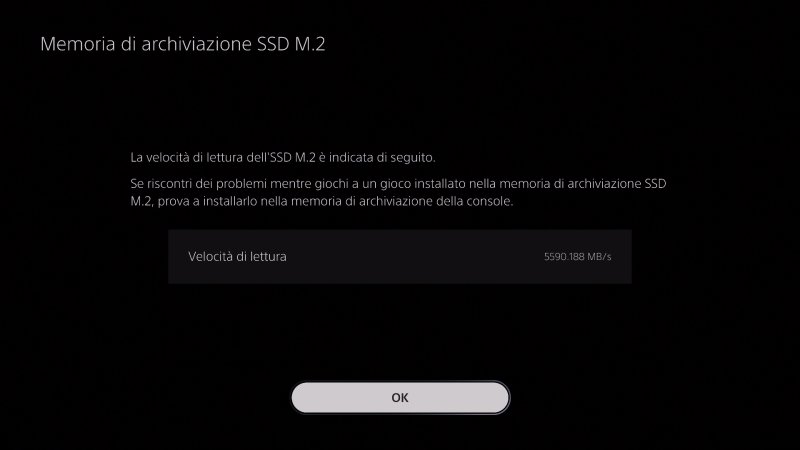 La schermata che indica la velocità di lettura del nuovo disco