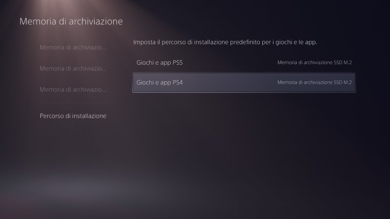 Il menu Memoria di Archiviazione di PS5