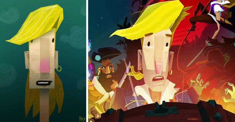A sinistra la vecchia fanart di Guybrush di Rex Crowle, a destra il design finale