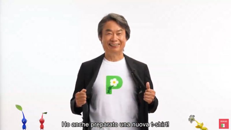 Miyamoto con la t-shirt di Pikmin 4