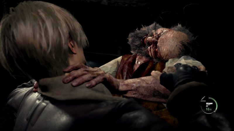 Resident Evil 4, un Ganado étire son cou.