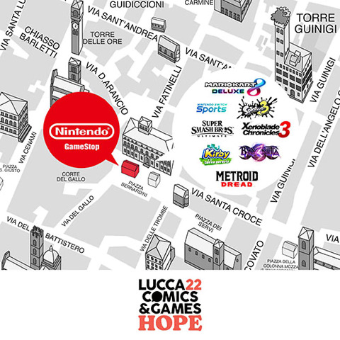 La mappa che indica dove sarà posizionato il padiglione di Nintendo a Lucca Comics & Games 2022