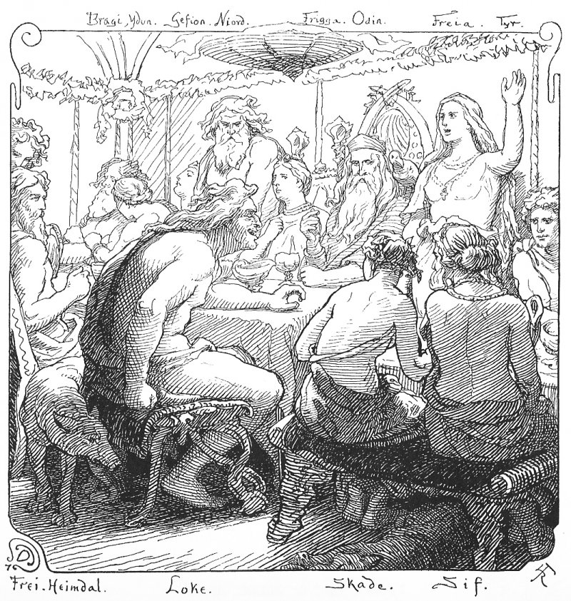 God of War: Loki 'canzona' gli altri dei in questa illustrazione del Lokasenna di Lorenz Frølich, 1895 God of War: Loki 'canzona' gli altri dei in questa illustrazione del Lokasenna di Lorenz Frølich, 1895