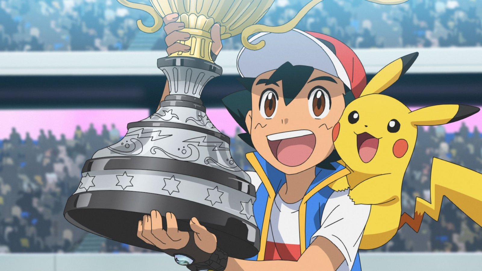 Ash alza la coppa con Pikachu