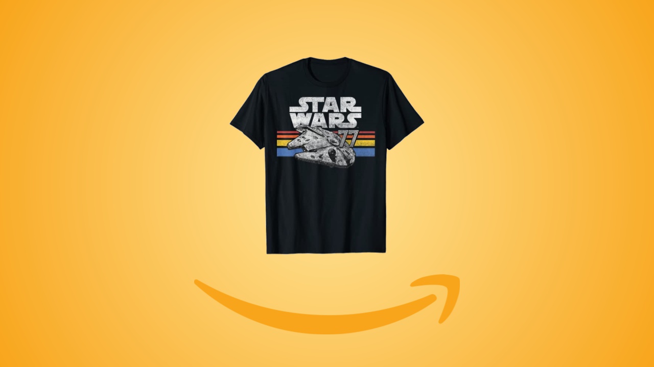 Offerte Amazon: maglietta Star Wars Millennium Falcon 77 Retro al minimo storico per il Black Friday