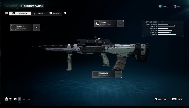 Le armi di Synced, che sono molteplici, accumulano livelli e possono essere personalizzate con alcuni accessori Le armi di Synced, che sono molteplici, accumulano livelli e possono essere personalizzate con alcuni accessori