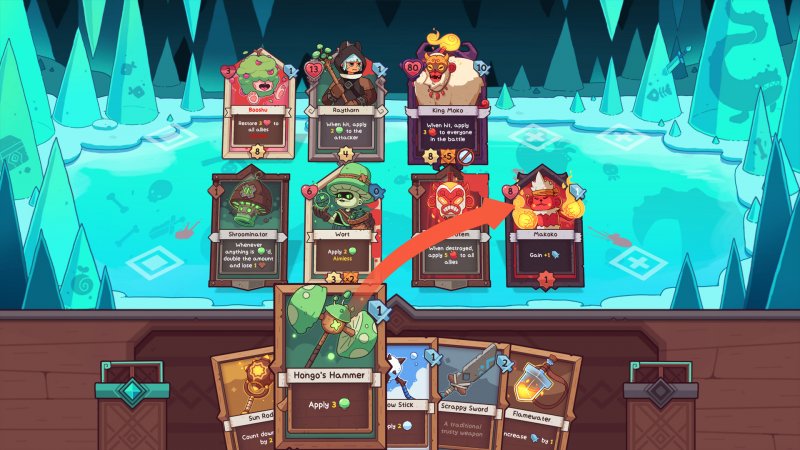 A ogni turno giochiamo una carta dalla nostra mano in Wildfrost A ogni turno giochiamo una carta dalla nostra mano in Wildfrost