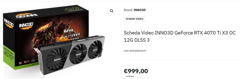 INNO3D GeForce RTX 4070 Ti X3 OC 12G DLSS 3 a 999€