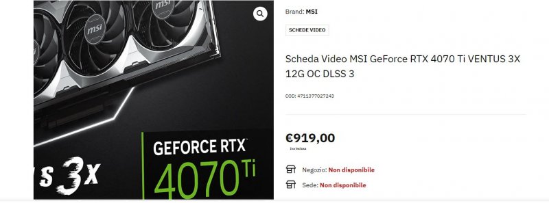 MSI GeForce RTX 4070 Ti VENTUS 3X 12G a 919€