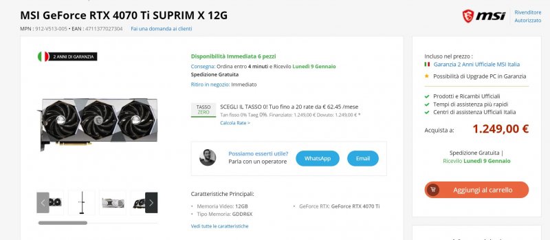 MSI GeForce RTX 4070 Ti SUPRIM X 12G a 1249€