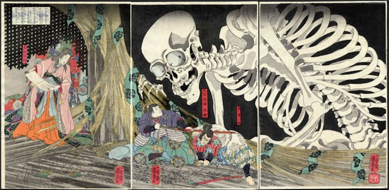 Le Gashadokuro d'Utagawa Kuniyoshi est menaçant et imposant, et reste une référence iconographique indispensable dans l'art aujourd'hui.