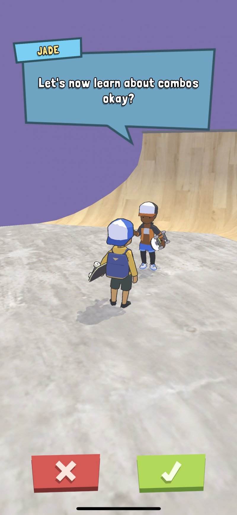 Perfect Grind, notre personnage interagit avec un personnage non joueur qui lui donne de nouvelles missions.