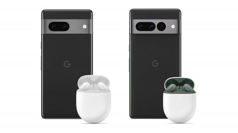 Google Pixel 7 + Pixel Buds A-Series (a sinistra) e Google Pixel 7 Pro (a destra)