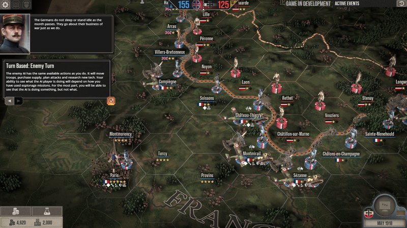 The Great War: Western Front organizza molto bene il teatro di guerra con una struttura a esagoni in cui ciascun lato rappresenta una potenziale linea del fronte