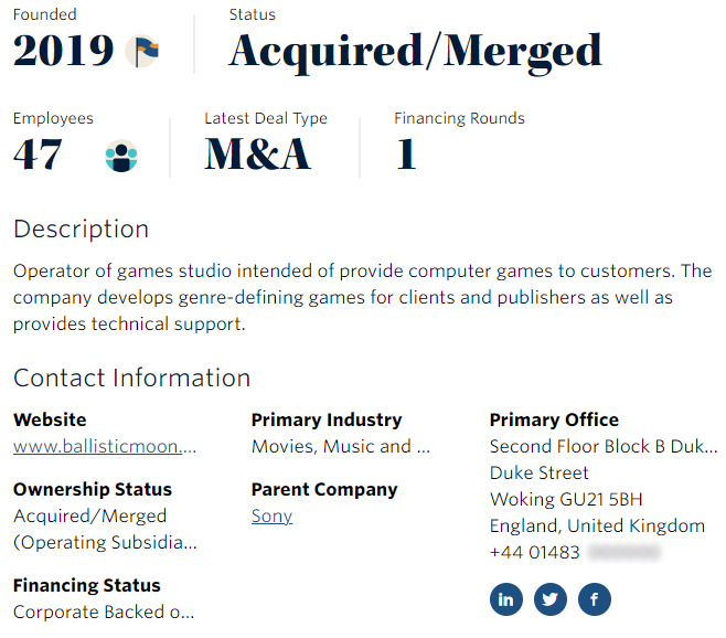 Ballistic Moon secondo PitchBook.com