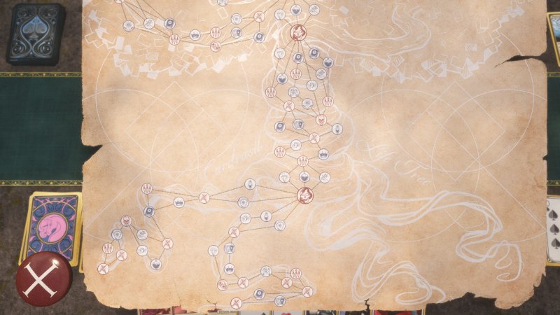 La modalità roguelike di Aces & Adventures propone questo percorso: è fisso, ma creature ed eventi cambiano ogni volta