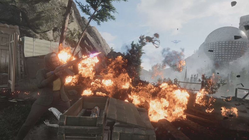 Atomic Heart fornisce una rappresentazione realistica degli anziani russi, qui alle prese con i fuochi di Capodanno