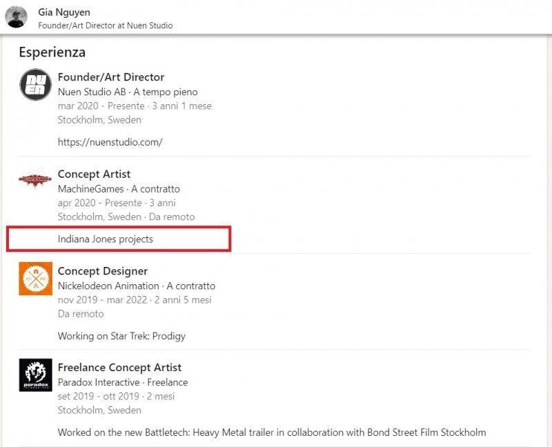 Una parte della pagina LinkedIn di Gia Nguyen