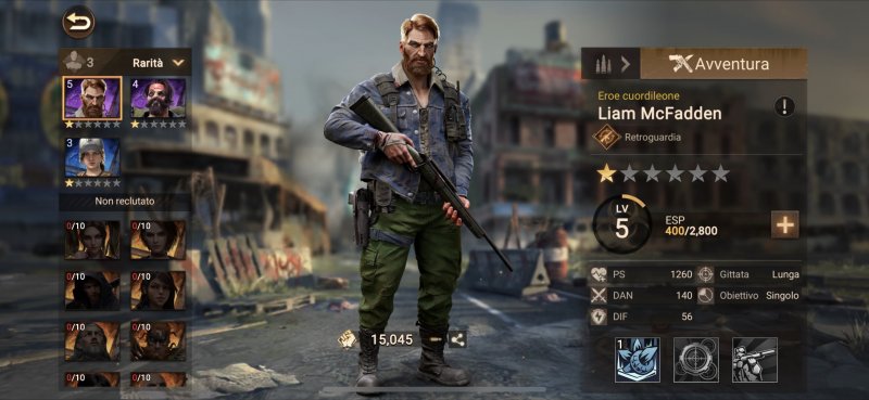 Doomsday: Last Survivors, la schermata di potenziamento dei personaggi