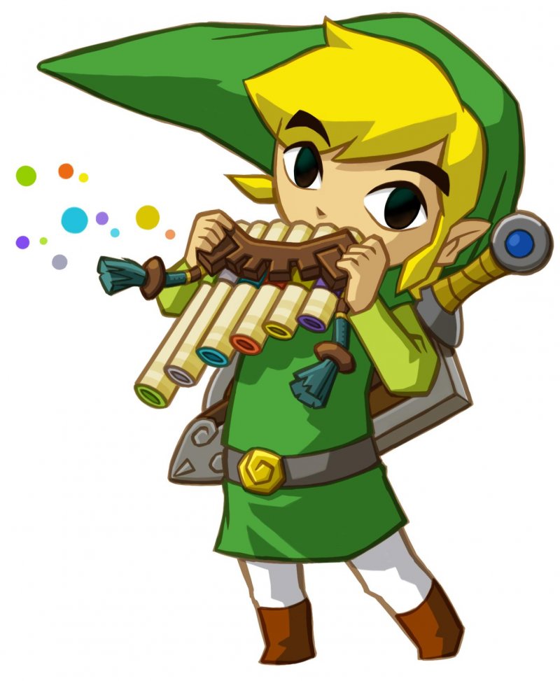 The Legend of Zelda: Spirit Tracks: nel gioco DS, Link suona un flauto di Pan The Legend of Zelda: Spirit Tracks: nel gioco DS, Link suona un flauto di Pan