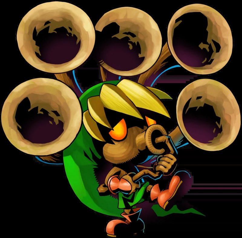 The Legend of Zelda: Majora's Mask: uno dei tanti strumenti in cui si trasforma l'ocarina nel gioco The Legend of Zelda: Majora's Mask: uno dei tanti strumenti in cui si trasforma l'ocarina nel gioco